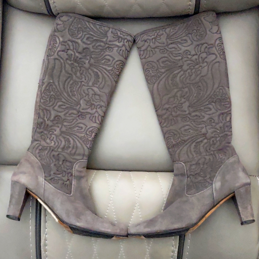 Taryn Rose Embroidered Suede Knee High Boots